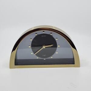 Vintage SEIKO QQZ137G Half Moon Gold Black Desk Mantle Clock Made in Japan